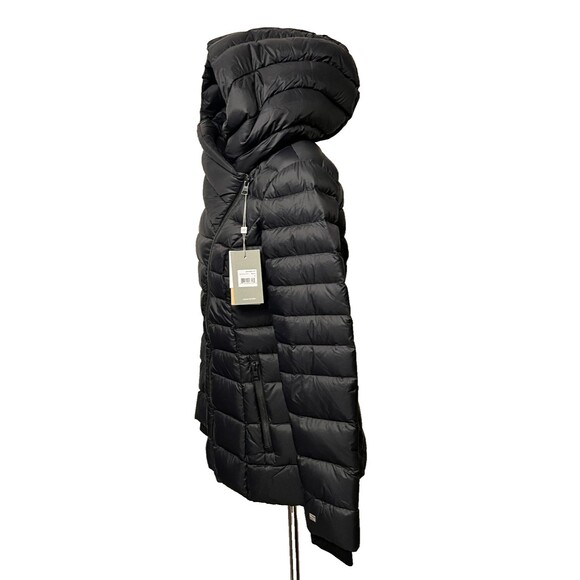 NWT Soia & Kyo Women's S Jacinda Down Puffer Coat Hooded Asymmetric Zip Black - Picture 2 of 15